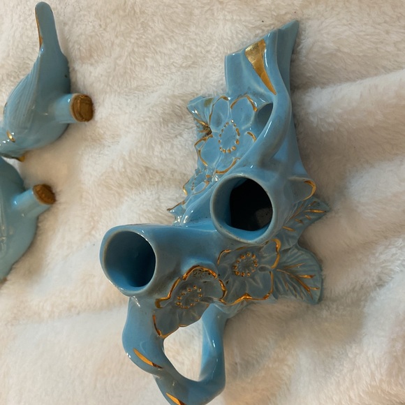 Vintage Pearl 22Kt. Gold blue bird on a tree branch salt & pepper shaker - Picture 11 of 16